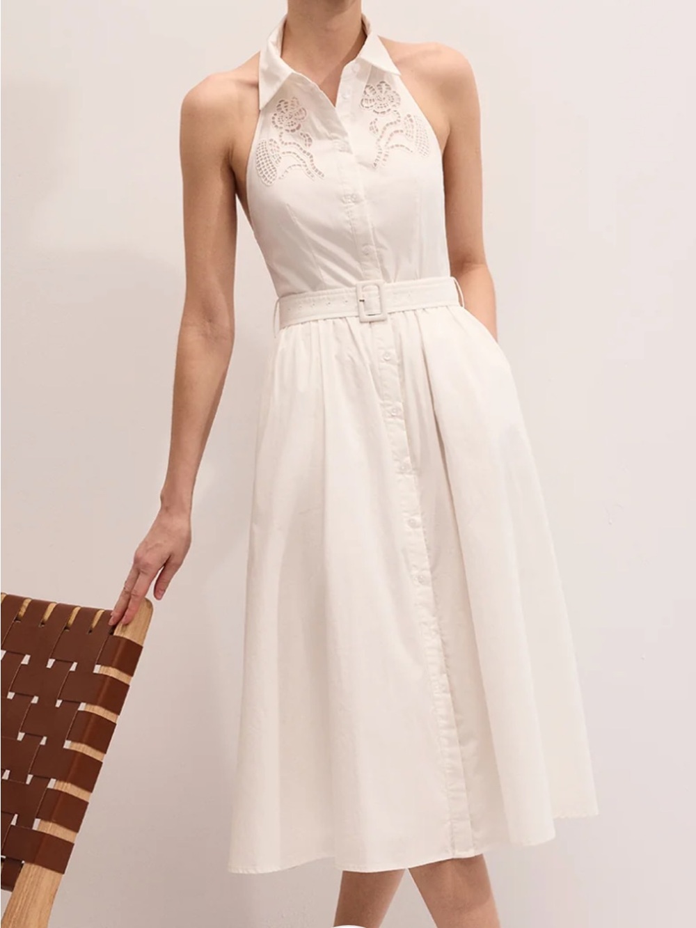 Commense White Halter Midi Dress